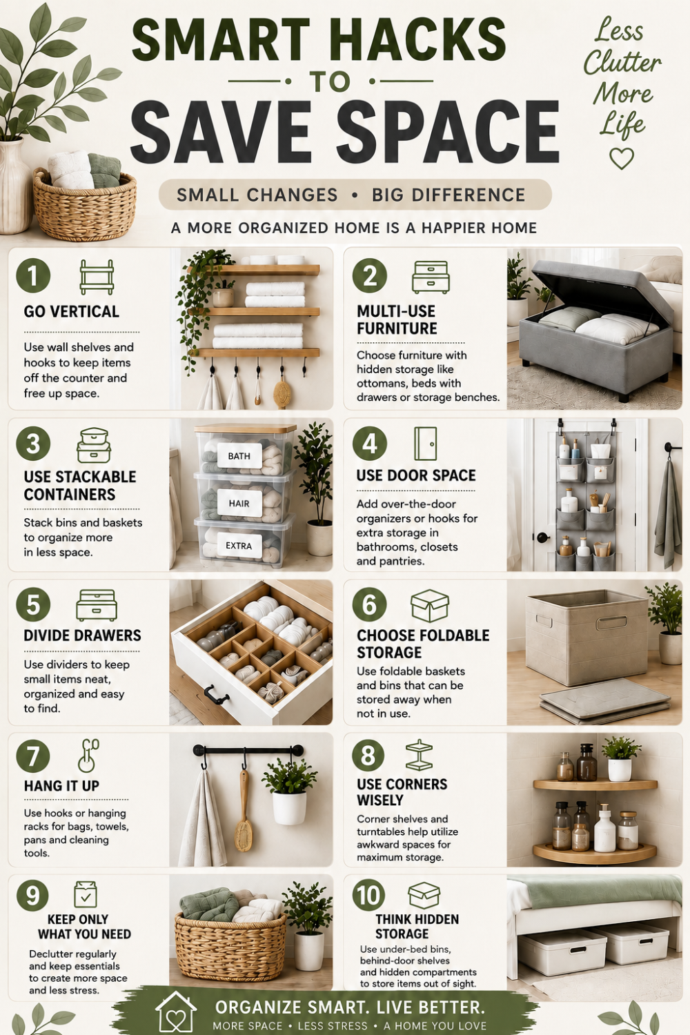 Smart Hacks to Save Space | 10 Easy Home Organization Ideas