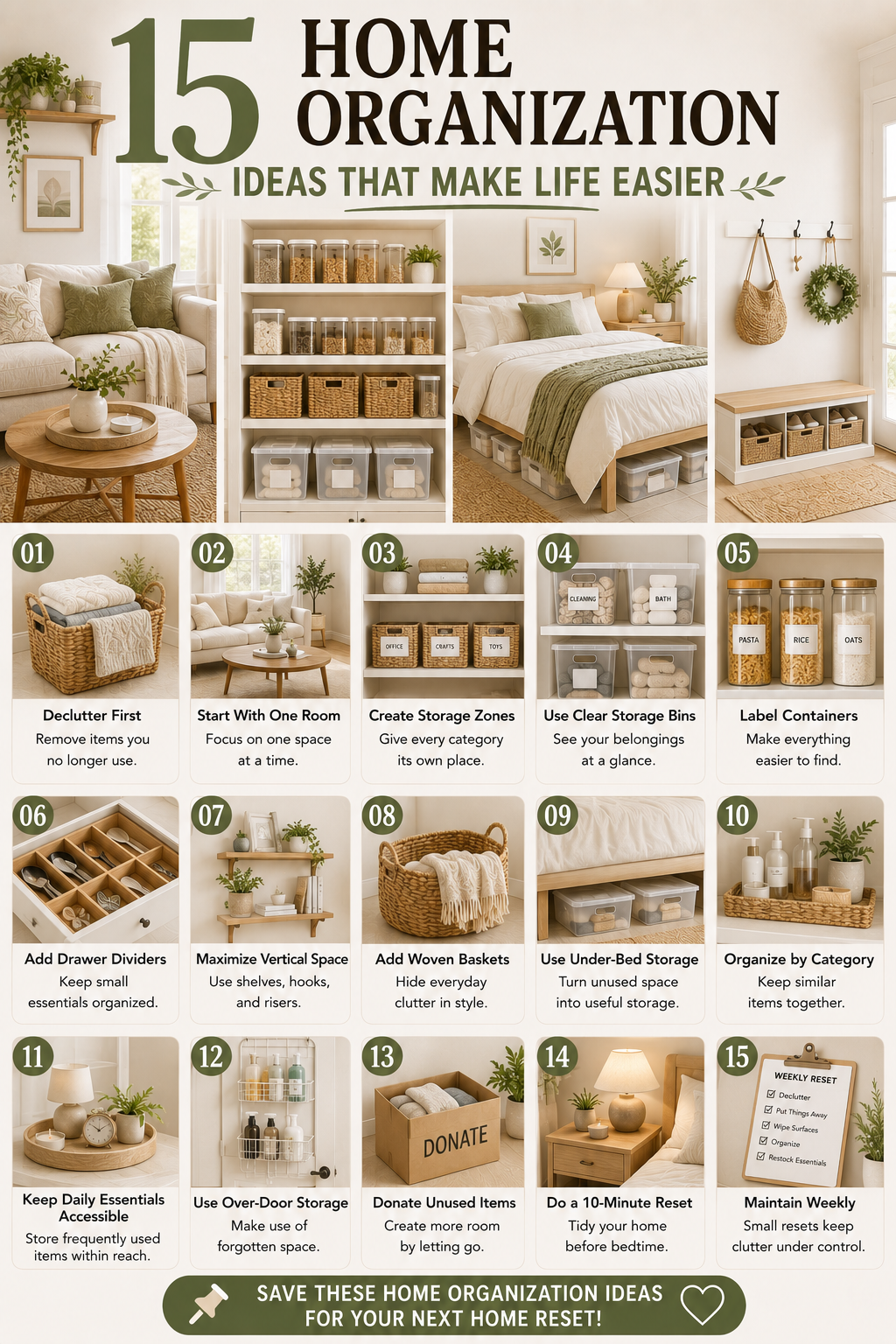 15 Home Organization Ideas to Make Your Home Feel Clutter-Free